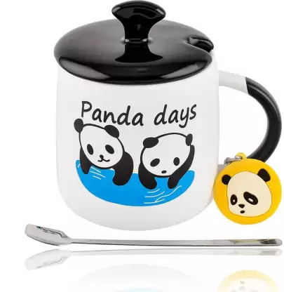 Panda Cup, Funny Coffee Mugs, Panda Cute Coffee Mugs with Lid & Spoon