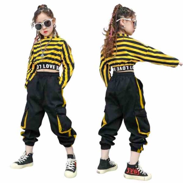Summer Girls Jazz Hip Hop Dance Clothes Short Sleeve Navel Tops Orange Hip  Hop Pants Street Dancewear For Kids Costume B size 150cm Color Vest-Tops- Pants 3pcs