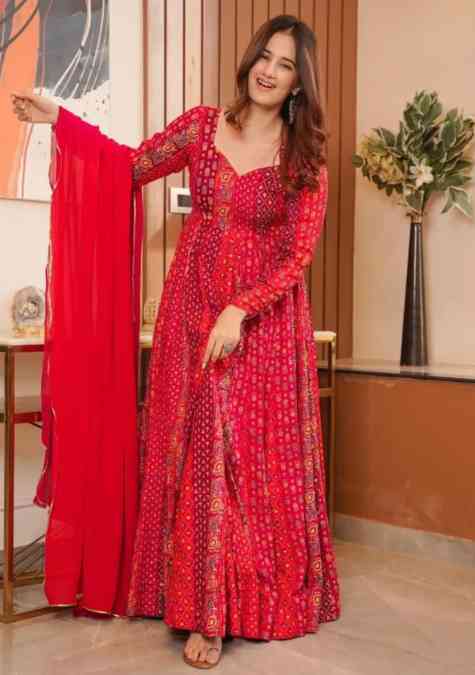 Heavy Anarkali Dress With Elegant Zari Work In Red Colour - KSM PRINTS -  4193669