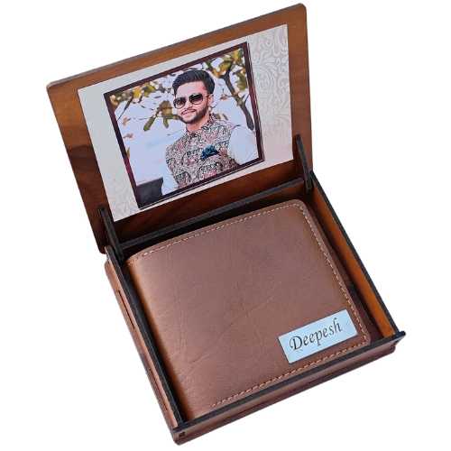 Personalised Men's Wallet Gift Combo With Charm - Brown - Crazy Corner